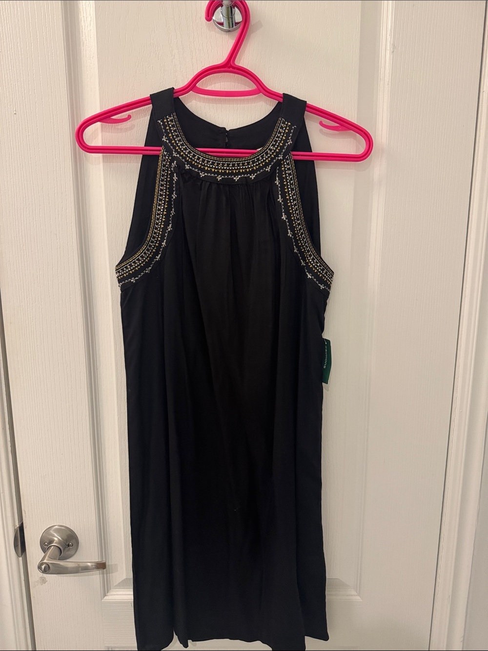 twik Black Halter Mini Dress with Gold Beaded Neckline
